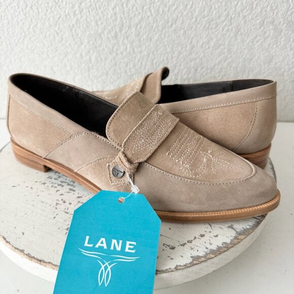 Lane Boots Womens Western Flats 10 MARTINGALE Latte Suede Cowgirl Loafer Slip On - Picture 2 of 13